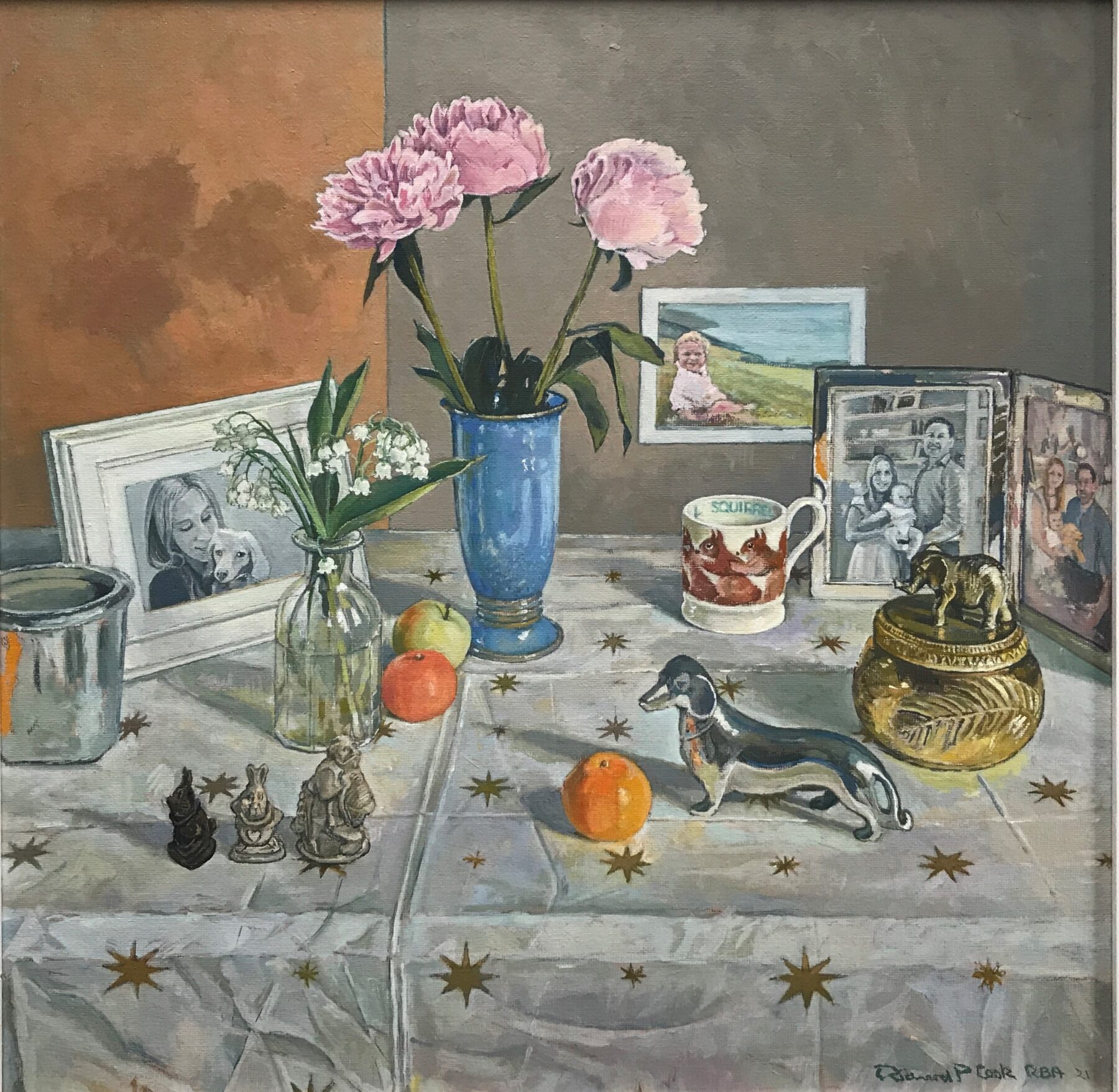 Still Life with Gold Stars and Peonies