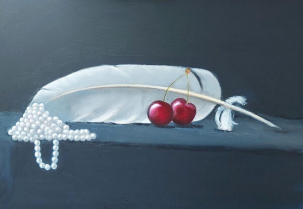 On the Shelf Swans Feather with Cherries