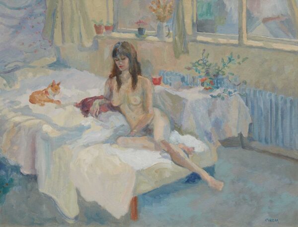 Reclining Nude with Cat