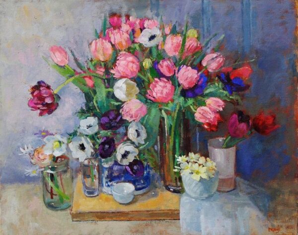 Still Life, Spring Flowers and Pink Tulips