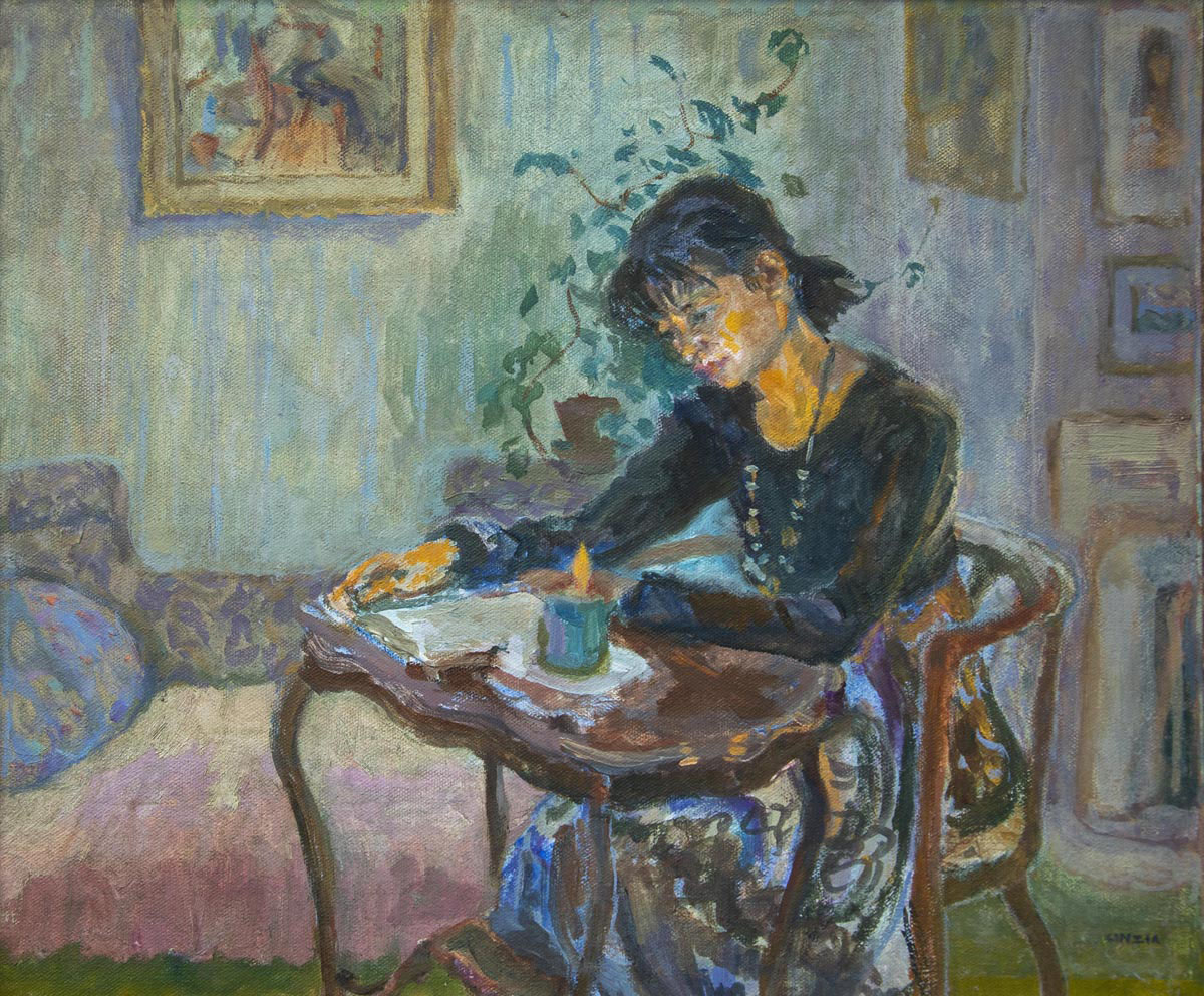 Student Studying by Candlelight