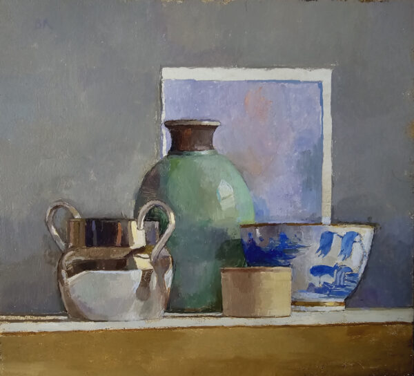 Green Vase with Silver
